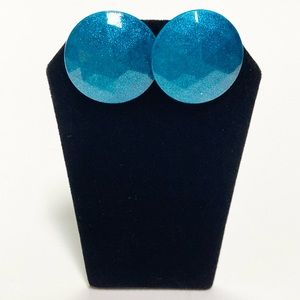 1980s Retro Blue Sparkle Faceted Earrings